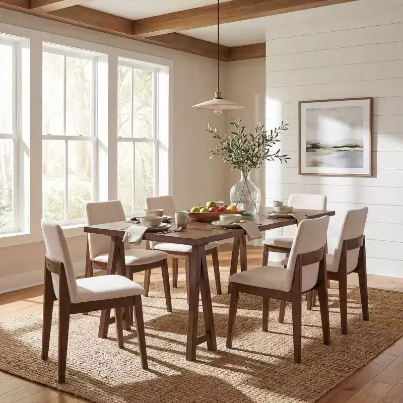 Christopher Knight Home Ronan 7 Piece Rustic Rubberwood Fabric Upholstered Dining Set