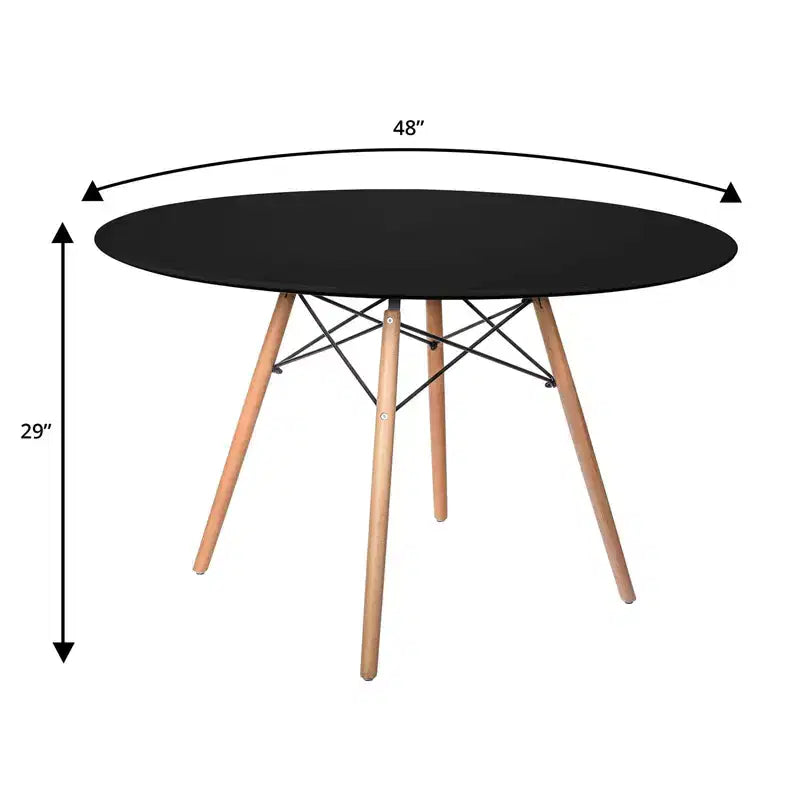 LeisureMod Dover, ensemble de salle à manger moderne 5 pièces, table à manger ronde en bois noir et 4 chaises rembourrées en velours avec pieds en métal, ensemble de cuisine pour petits espaces