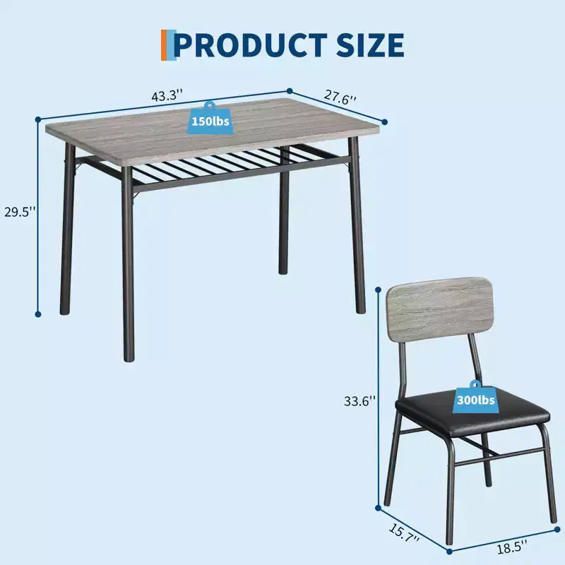Ensemble de salle à manger 5 pièces pour 4 personnes, table de cuisine moderne avec étagère de rangement, plateau en bois et cadre en métal, 4 chaises rembourrées pour petits espaces, appartement
