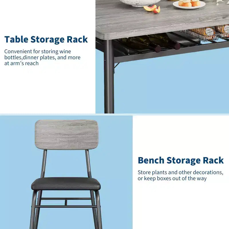 Ensemble de salle à manger 5 pièces pour 4 personnes, table de cuisine moderne avec étagère de rangement, plateau en bois et cadre en métal, 4 chaises rembourrées pour petits espaces, appartement