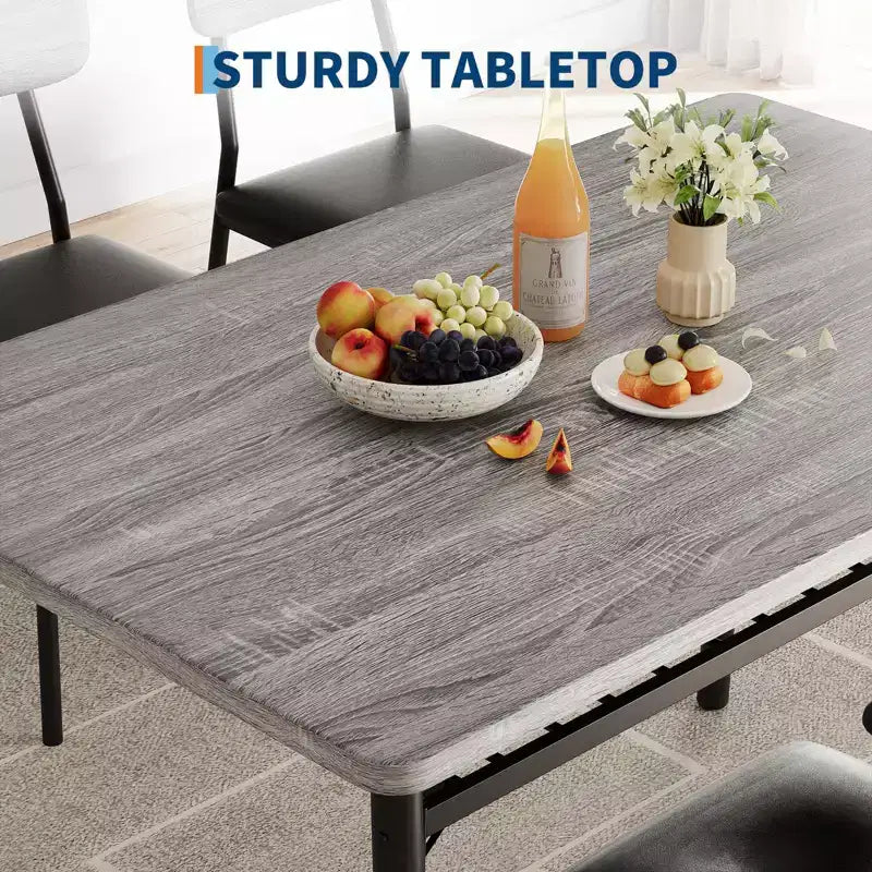 Ensemble de salle à manger 5 pièces pour 4 personnes, table de cuisine moderne avec étagère de rangement, plateau en bois et cadre en métal, 4 chaises rembourrées pour petits espaces, appartement