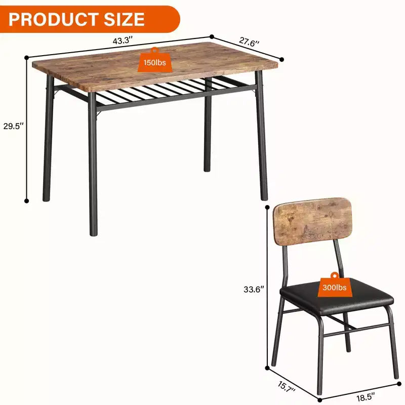 Ensemble de salle à manger 5 pièces pour 4 personnes, table de cuisine moderne avec étagère de rangement, plateau en bois et cadre en métal, 4 chaises rembourrées pour petits espaces, appartement