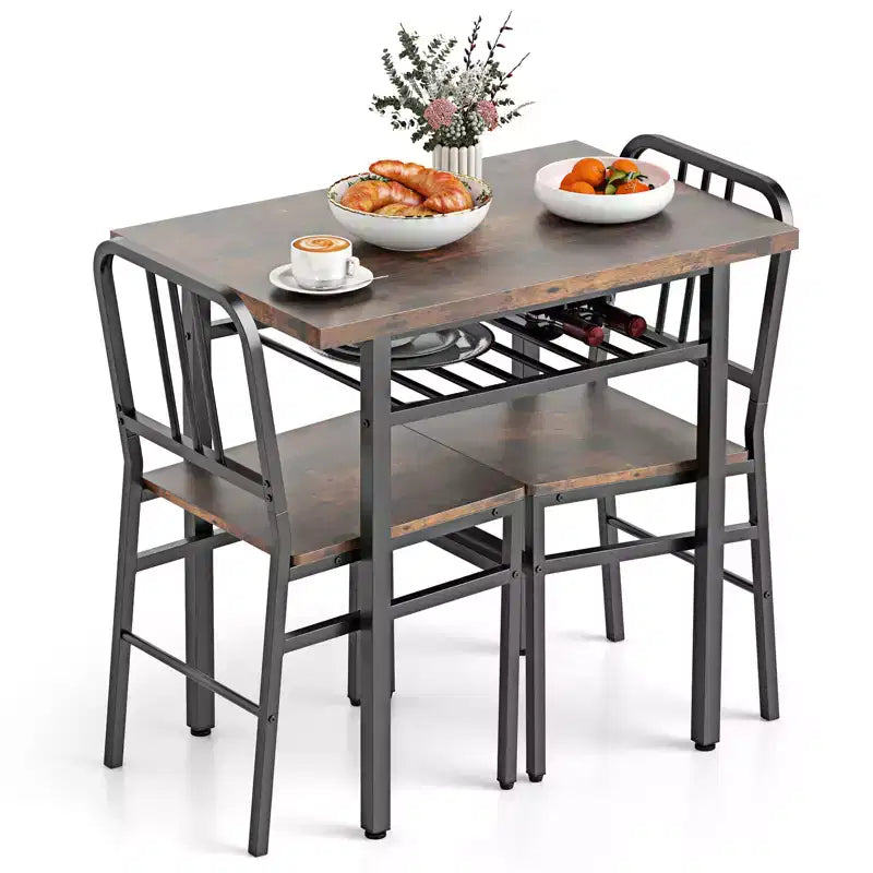 Costway Ensemble Table et 2 Chaises de Salle à Manger Cuisine en Bois avec Rangement Marron Rustique & Noir