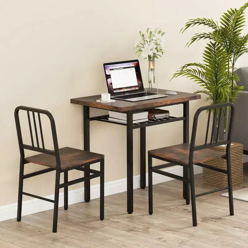 Costway Ensemble Table et 2 Chaises de Salle à Manger Cuisine en Bois avec Rangement Marron Rustique & Noir