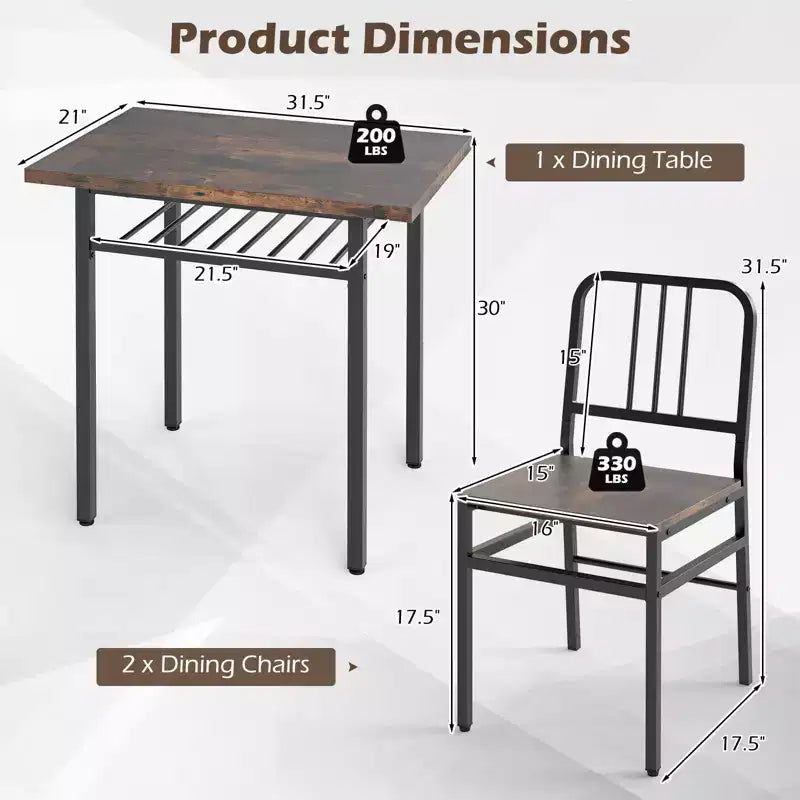 Costway Ensemble Table et 2 Chaises de Salle à Manger Cuisine en Bois avec Rangement Marron Rustique & Noir