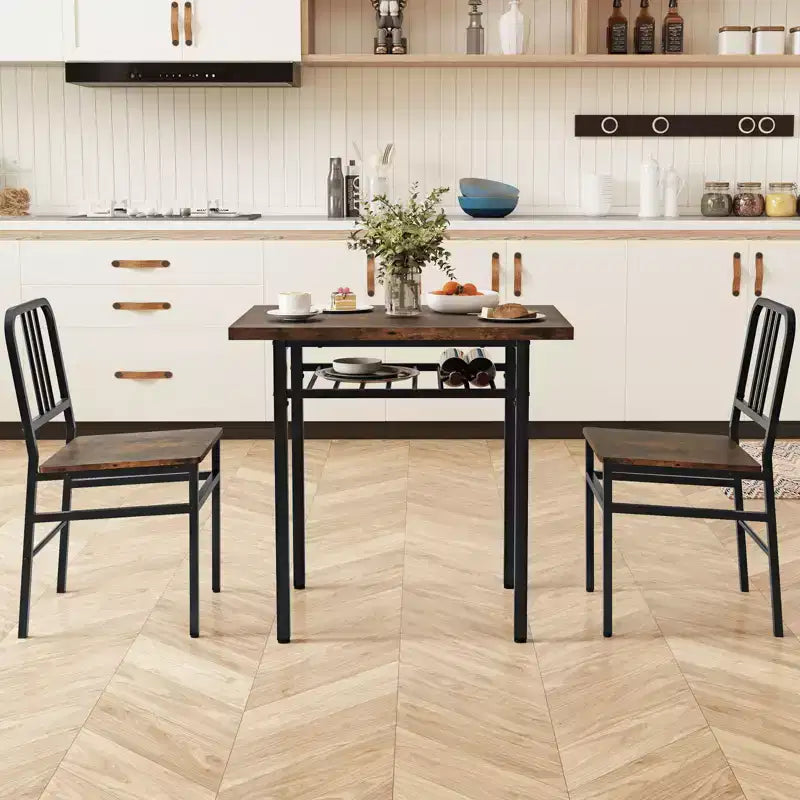 Costway Ensemble Table et 2 Chaises de Salle à Manger Cuisine en Bois avec Rangement Marron Rustique & Noir