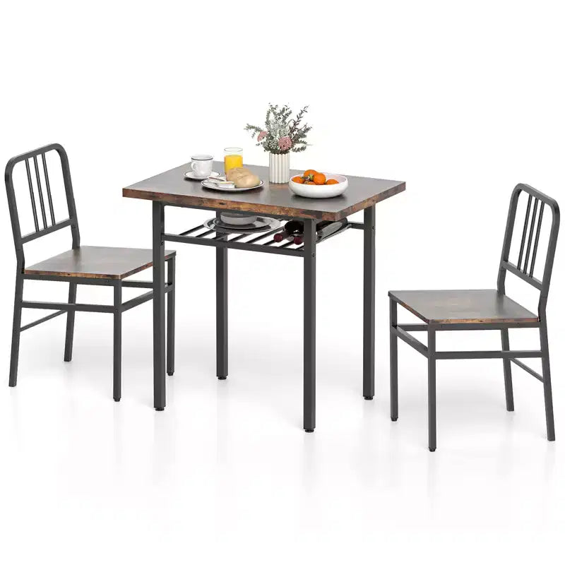 Costway Ensemble Table et 2 Chaises de Salle à Manger Cuisine en Bois avec Rangement Marron Rustique & Noir