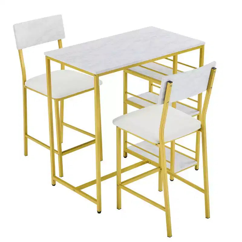 Bar Table Set with 2 Stools, 3-Tier Storage Shelves, Space-Saving Pub Dining Set for Small Spaces, Kitchen & Apartment