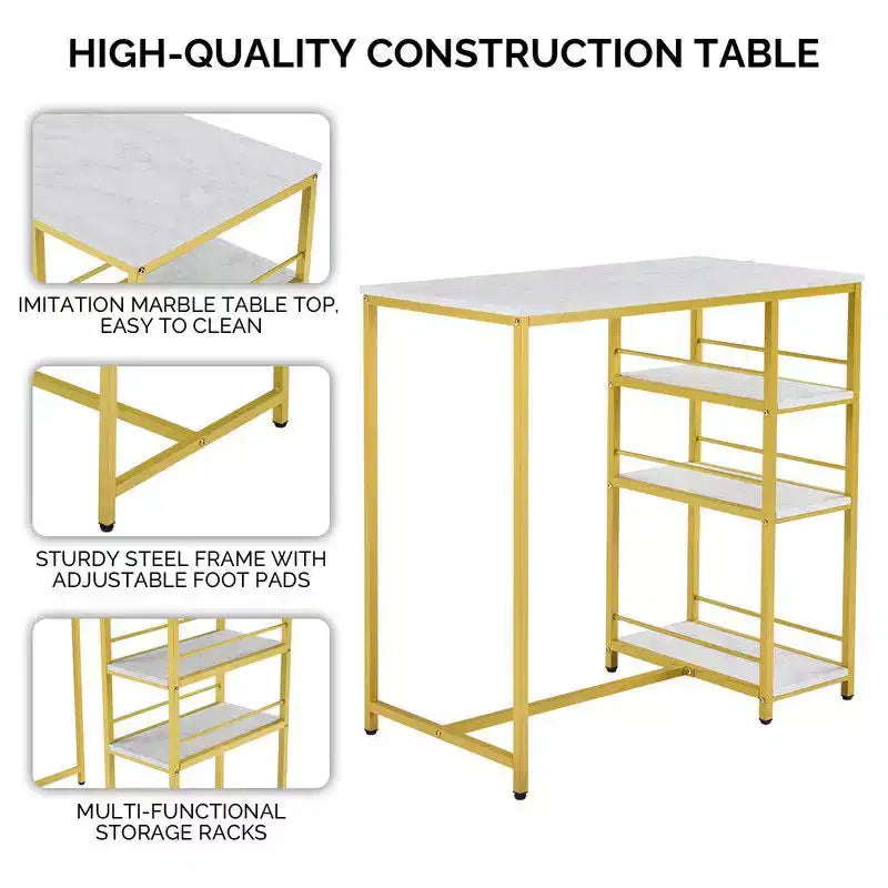 Ensemble table de bar avec 2 tabourets, étagères de rangement à 3 niveaux, ensemble de salle à manger compact pour petits espaces, cuisine et appartement