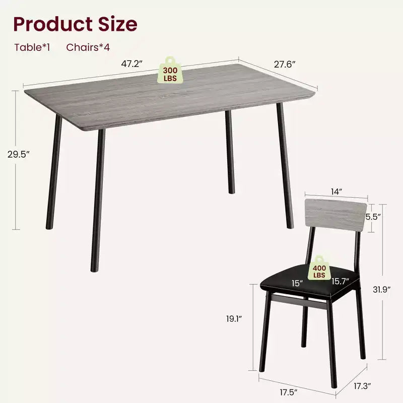 Ensemble de salle à manger 5 pièces en bois pour 4 personnes, plateau biseauté et chaises rembourrées, meubles de cuisine compacts pour la maison et l'appartement.