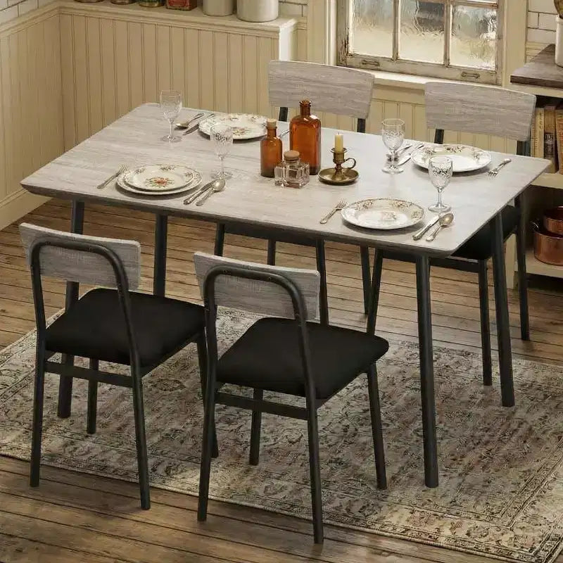 Ensemble de salle à manger 5 pièces en bois pour 4 personnes, plateau biseauté et chaises rembourrées, meubles de cuisine compacts pour la maison et l'appartement.