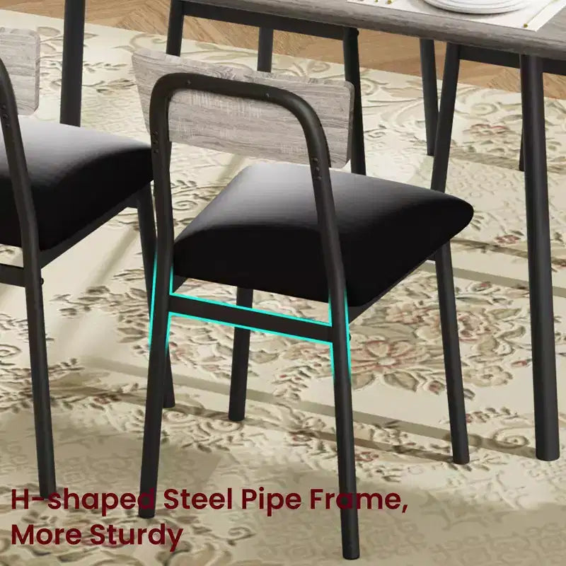 Ensemble de salle à manger 5 pièces en bois pour 4 personnes, plateau biseauté et chaises rembourrées, meubles de cuisine compacts pour la maison et l'appartement.