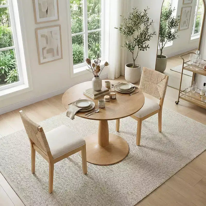 Ensemble de salle à manger moderne 3 pièces, table ronde à piédestal et 2 chaises en bois avec dossier tressé, ensemble de cuisine pour petite salle à manger - Panipeachy