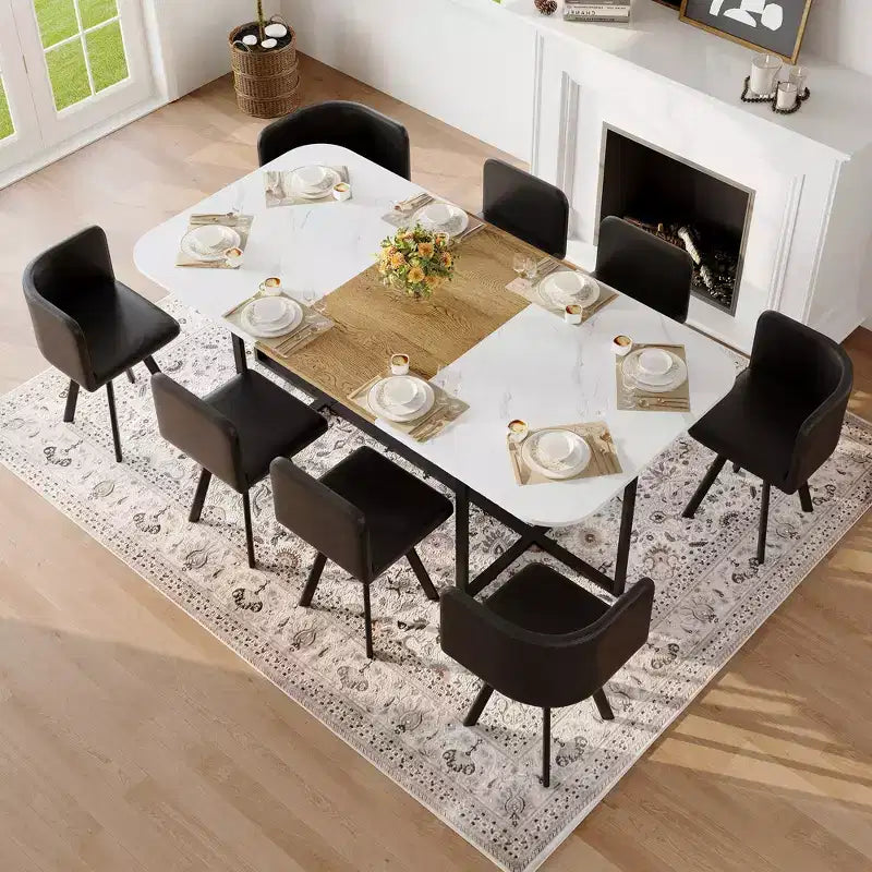 Ensemble de salle à manger 9 pièces GDFStudio Vicente moderne en métal et similicuir avec table en bois
