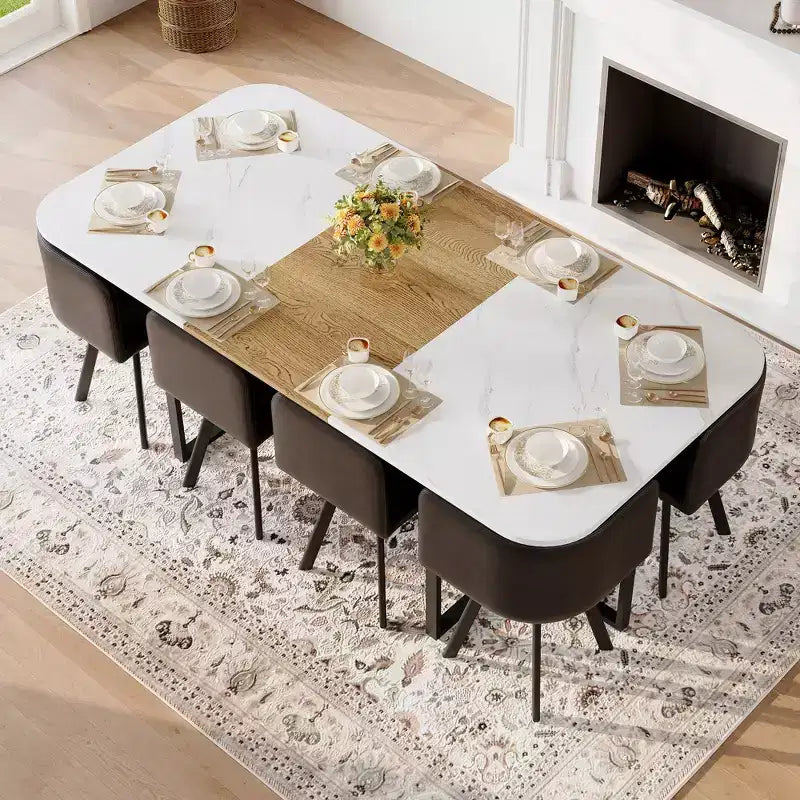 Ensemble de salle à manger 9 pièces GDFStudio Vicente moderne en métal et similicuir avec table en bois