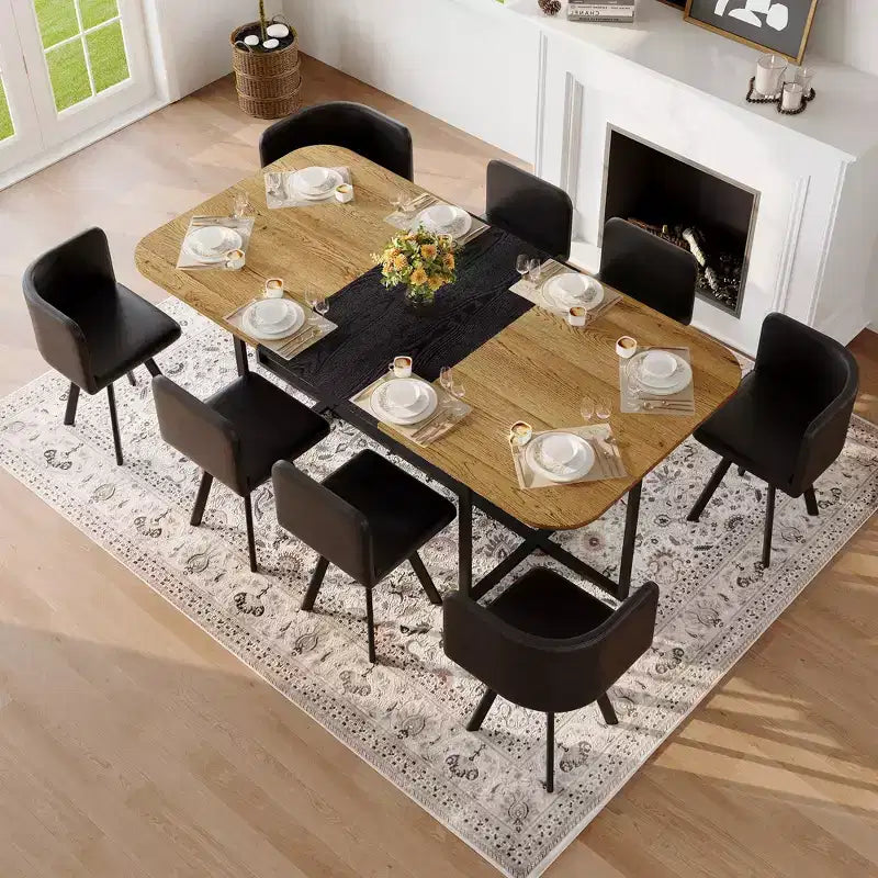 Ensemble de salle à manger 9 pièces GDFStudio Vicente moderne en métal et similicuir avec table en bois