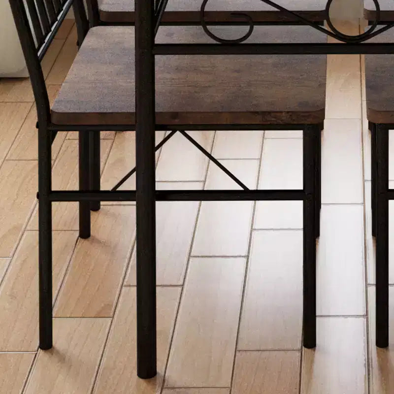 Ensemble table de salle à manger pour 4, table et chaises de cuisine rectangulaires 5 pièces en métal et bois, peu encombrant pour les petits espaces, finition bois brûlé