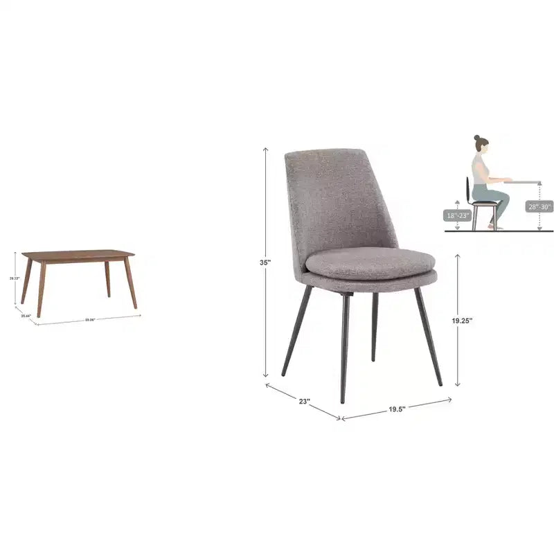 Ensemble de salle à manger conique de style moderne du milieu du siècle en chenille 5 pièces Cortland - iNSPIRE Q