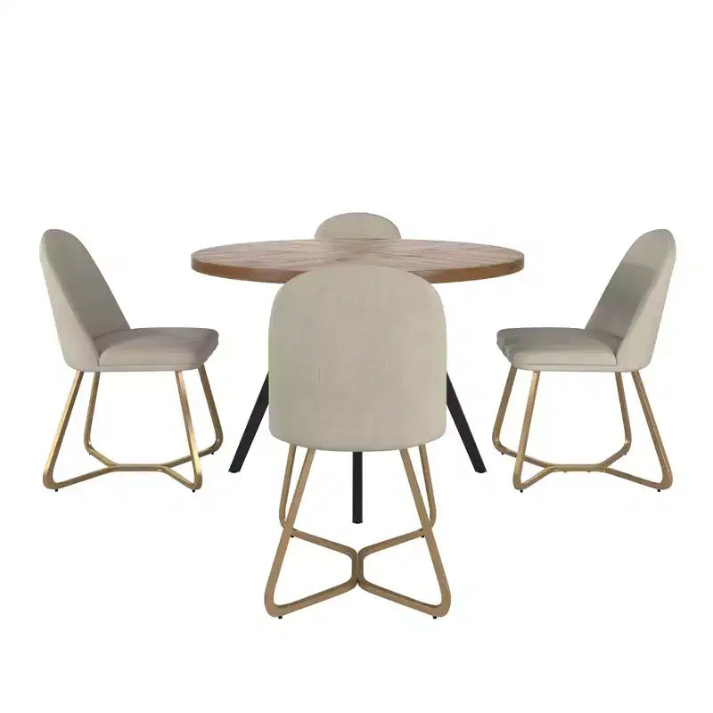 Ensemble table de salle à manger Jolana 45 en chêne rond à plateau noir et chaises de salle à manger tapissées de lin - iNSPIRE Q