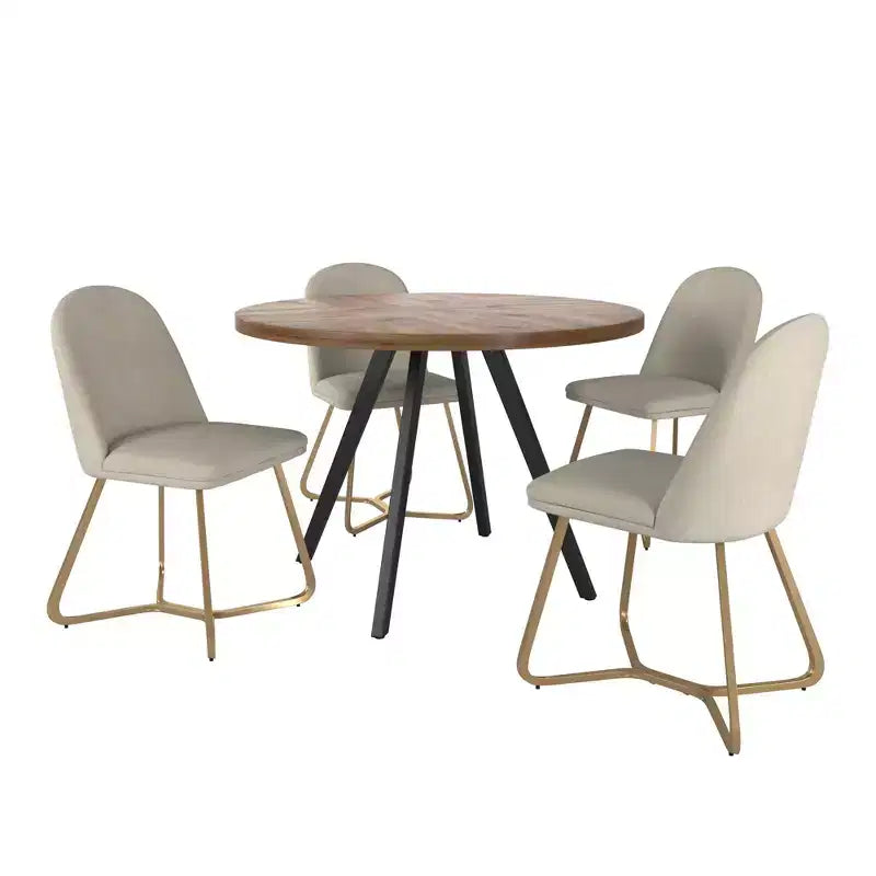 Ensemble table de salle à manger Jolana 45 en chêne rond à plateau noir et chaises de salle à manger tapissées de lin - iNSPIRE Q