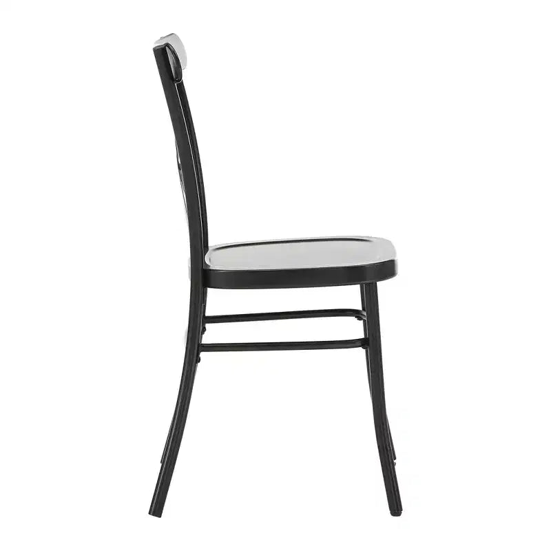 Table de salle à manger ronde Jolana avec plateau en chêne et pieds noirs et ensemble de chaises en métal à dossier en X - iNSPIRE Q