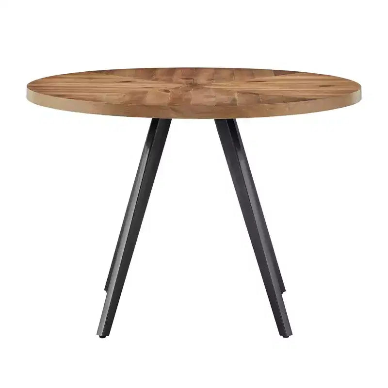 Table de salle à manger ronde Jolana avec plateau en chêne et pieds noirs et ensemble de chaises en métal à dossier en X - iNSPIRE Q