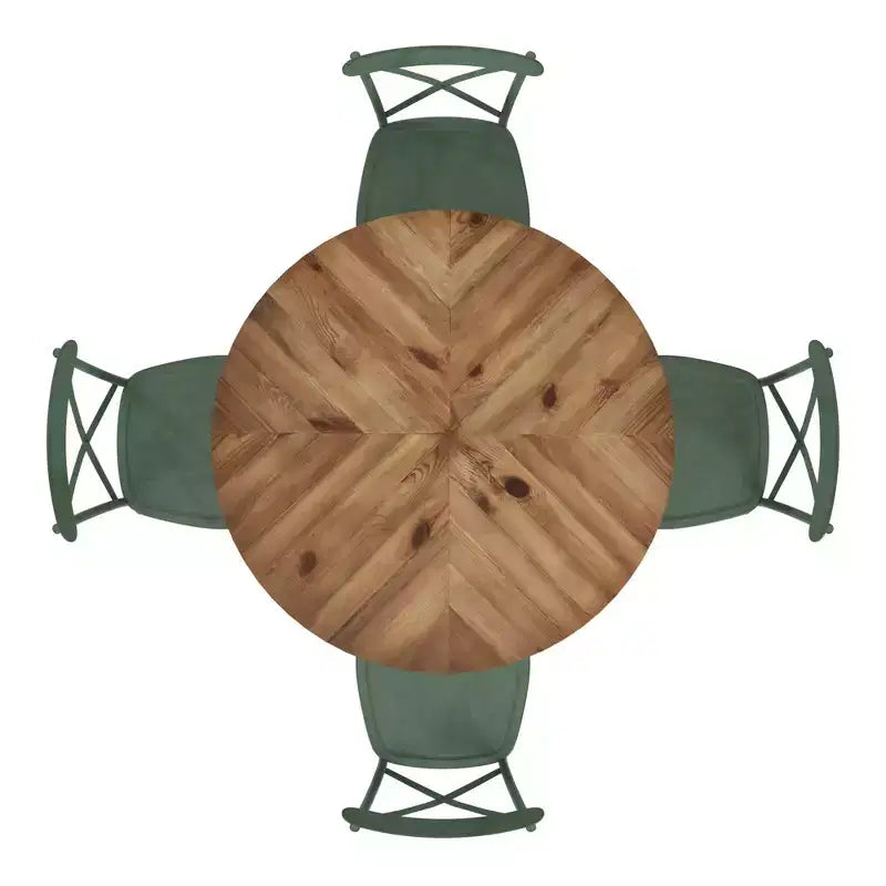 Table de salle à manger ronde Jolana avec plateau en chêne et pieds noirs et ensemble de chaises en métal à dossier en X - iNSPIRE Q