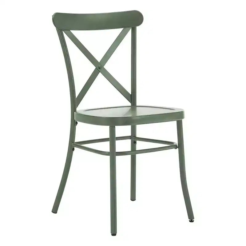 Table de salle à manger ronde Jolana avec plateau en chêne et pieds noirs et ensemble de chaises en métal à dossier en X - iNSPIRE Q