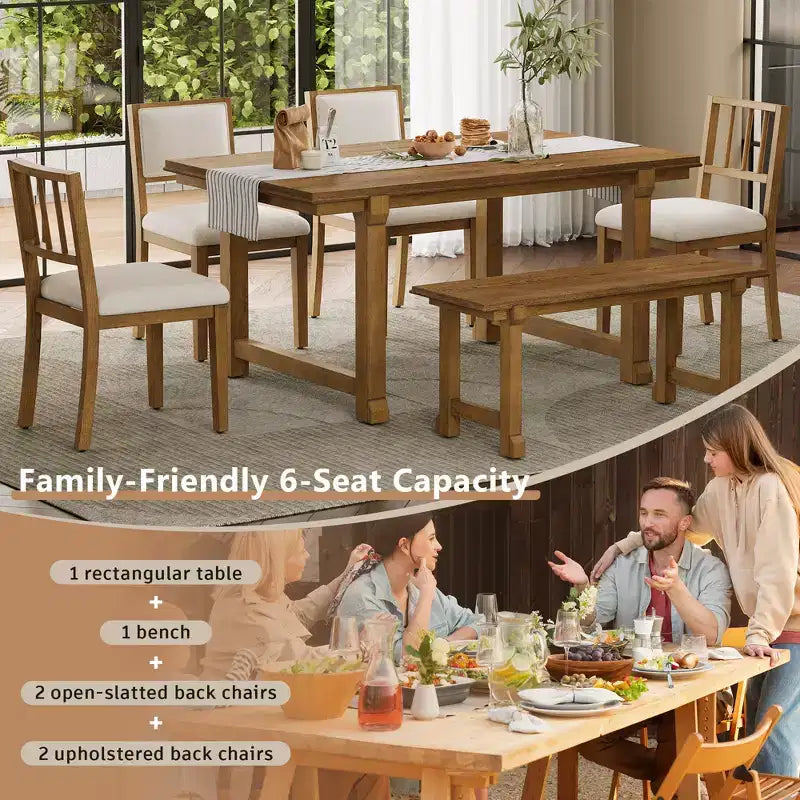 ModernLuxe Ensemble de Salle à Manger 6 Pièces, Ensemble Table et Chaises pour 6 Personnes, avec Chaises de Salle à Manger Rembourrées Ergonomiques et Banc