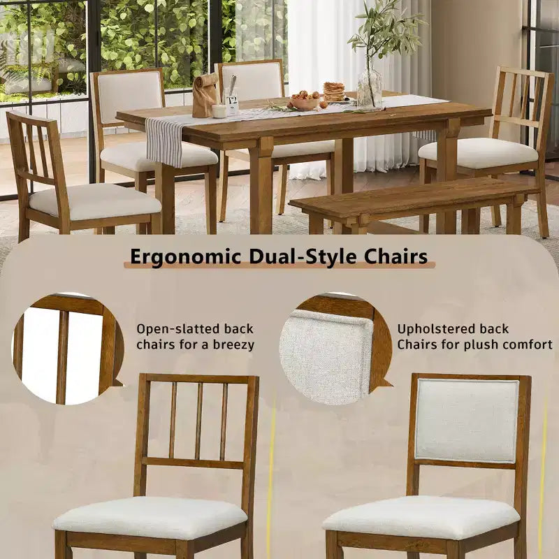 ModernLuxe Ensemble de Salle à Manger 6 Pièces, Ensemble Table et Chaises pour 6 Personnes, avec Chaises de Salle à Manger Rembourrées Ergonomiques et Banc