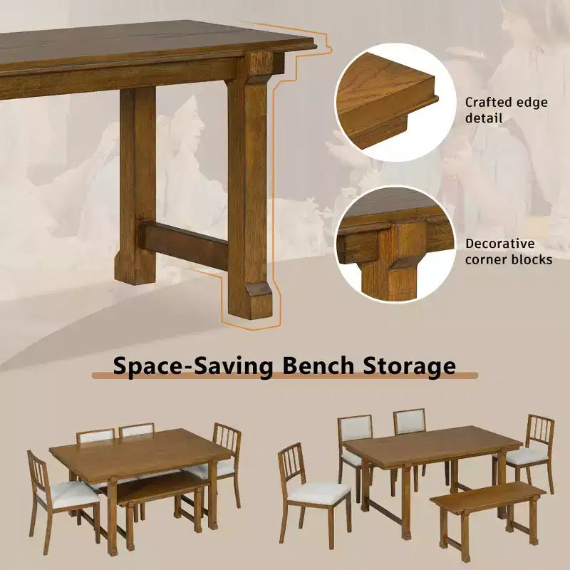 ModernLuxe Ensemble de Salle à Manger 6 Pièces, Ensemble Table et Chaises pour 6 Personnes, avec Chaises de Salle à Manger Rembourrées Ergonomiques et Banc