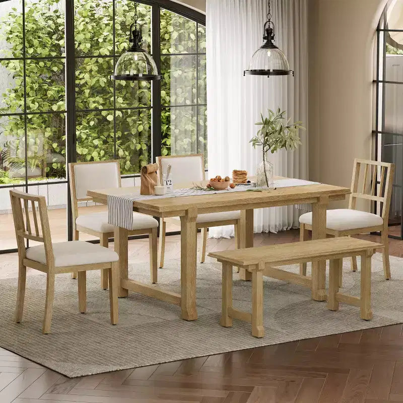 ModernLuxe Ensemble de Salle à Manger 6 Pièces, Ensemble Table et Chaises pour 6 Personnes, avec Chaises de Salle à Manger Rembourrées Ergonomiques et Banc