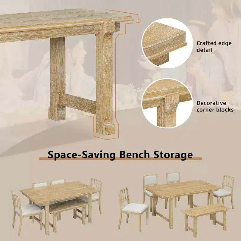 ModernLuxe Ensemble de Salle à Manger 6 Pièces, Ensemble Table et Chaises pour 6 Personnes, avec Chaises de Salle à Manger Rembourrées Ergonomiques et Banc