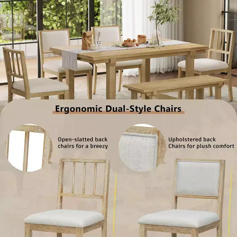 ModernLuxe Ensemble de Salle à Manger 6 Pièces, Ensemble Table et Chaises pour 6 Personnes, avec Chaises de Salle à Manger Rembourrées Ergonomiques et Banc
