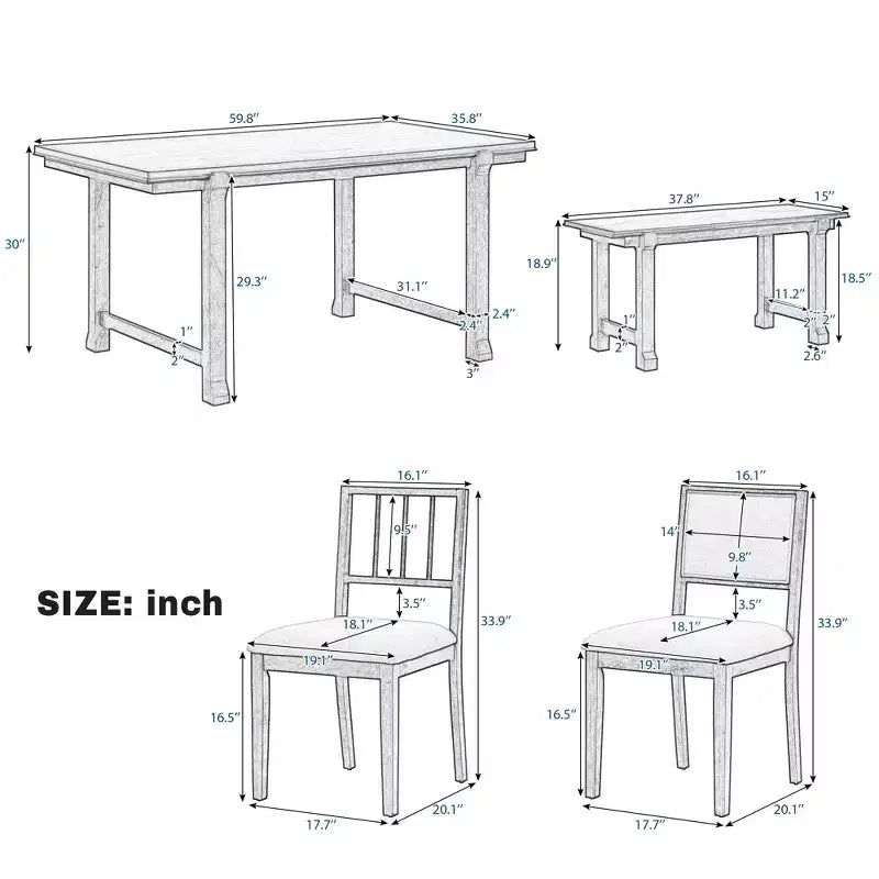 ModernLuxe Ensemble de Salle à Manger 6 Pièces, Ensemble Table et Chaises pour 6 Personnes, avec Chaises de Salle à Manger Rembourrées Ergonomiques et Banc