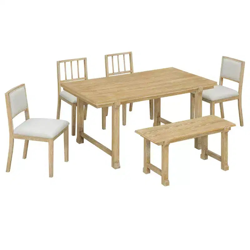 ModernLuxe Ensemble de Salle à Manger 6 Pièces, Ensemble Table et Chaises pour 6 Personnes, avec Chaises de Salle à Manger Rembourrées Ergonomiques et Banc