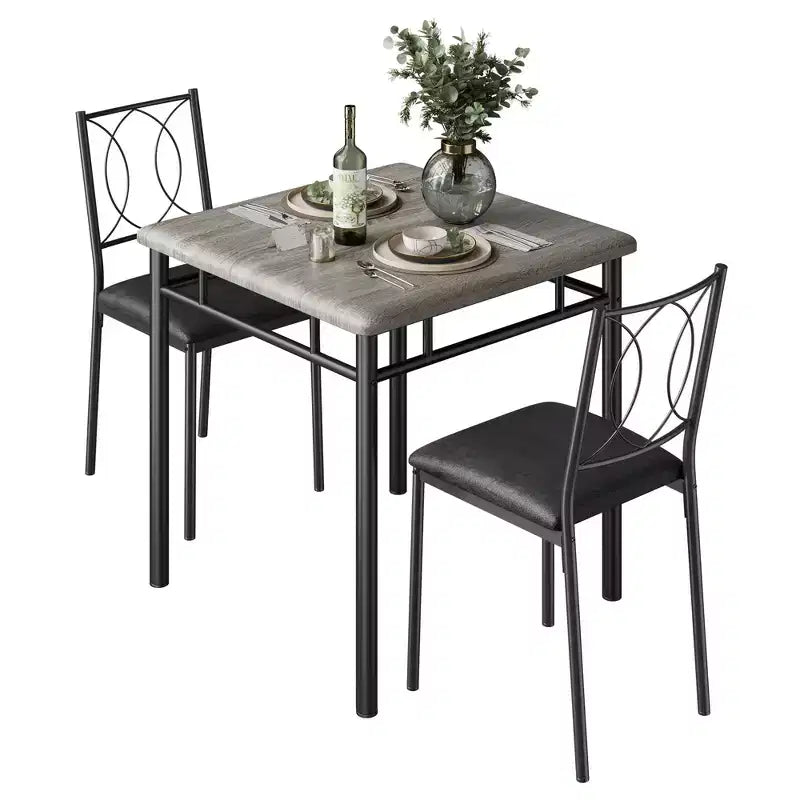 Ensemble table de salle à manger 3 pièces de style campagnard pour 2 personnes, table de cuisine en bois avec chaises rembourrées, peu encombrant pour petit appartement