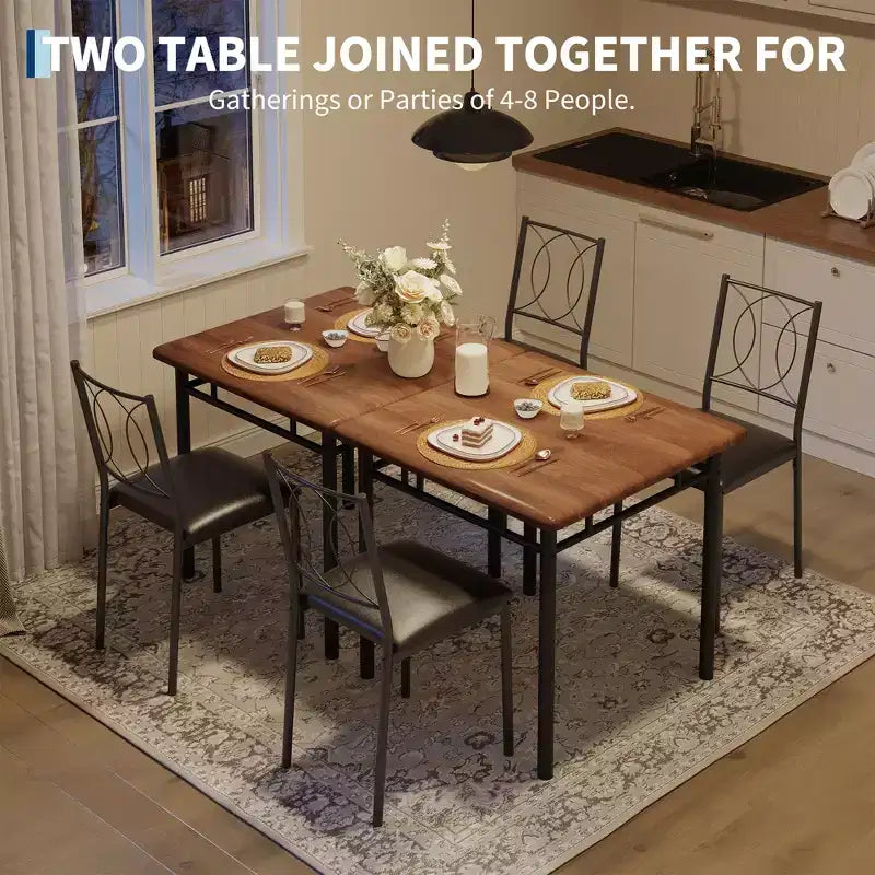 Ensemble table de salle à manger 3 pièces de style campagnard pour 2 personnes, table de cuisine en bois avec chaises rembourrées, peu encombrant pour petit appartement