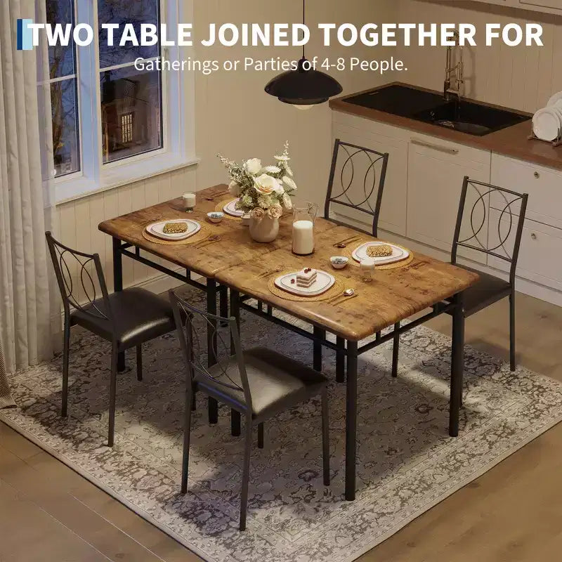 Ensemble table de salle à manger 3 pièces de style campagnard pour 2 personnes, table de cuisine en bois avec chaises rembourrées, peu encombrant pour petit appartement