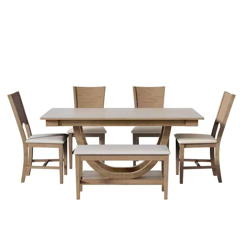 Ensemble de salle à manger 6 pièces pour 6 personnes, ensemble de table de cuisine familiale avec chaises de salle à manger et banc rembourrés ergonomiques - ModernLuxe
