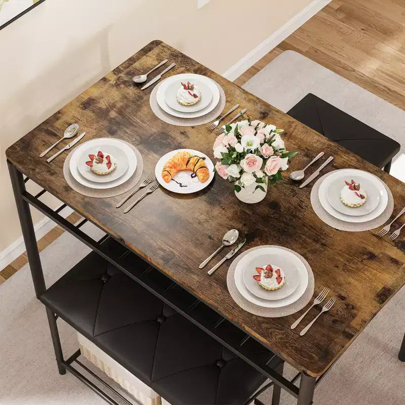Ensemble table à manger pour 4 personnes, table et chaises de cuisine modernes avec structure en métal et plateau en bois, meubles de salle à manger peu encombrants pour appartements et petits espaces