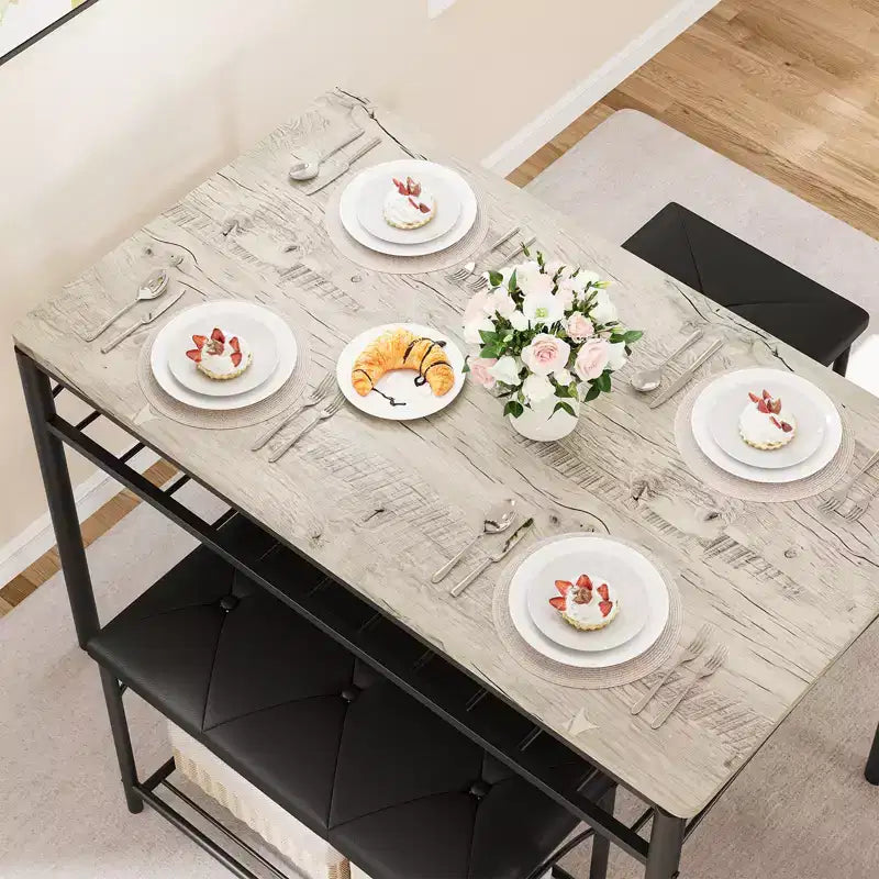 Ensemble table à manger pour 4 personnes, table et chaises de cuisine modernes avec structure en métal et plateau en bois, meubles de salle à manger peu encombrants pour appartements et petits espaces