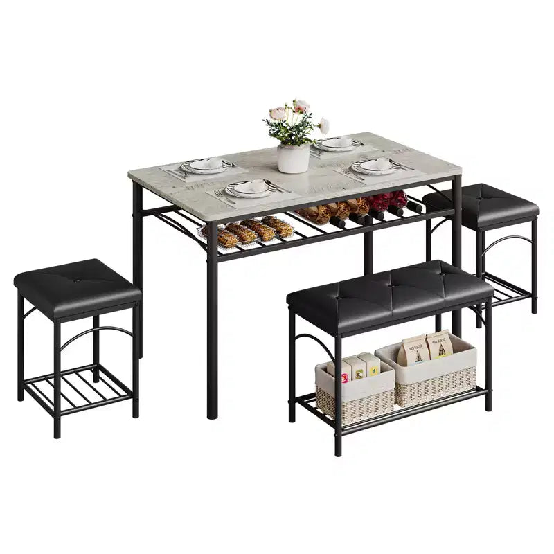 Ensemble table à manger pour 4 personnes, table et chaises de cuisine modernes avec structure en métal et plateau en bois, meubles de salle à manger peu encombrants pour appartements et petits espaces