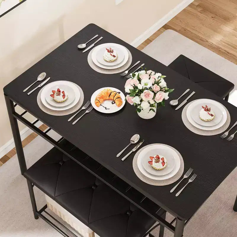 Ensemble table à manger pour 4 personnes, table et chaises de cuisine modernes avec structure en métal et plateau en bois, meubles de salle à manger peu encombrants pour appartements et petits espaces