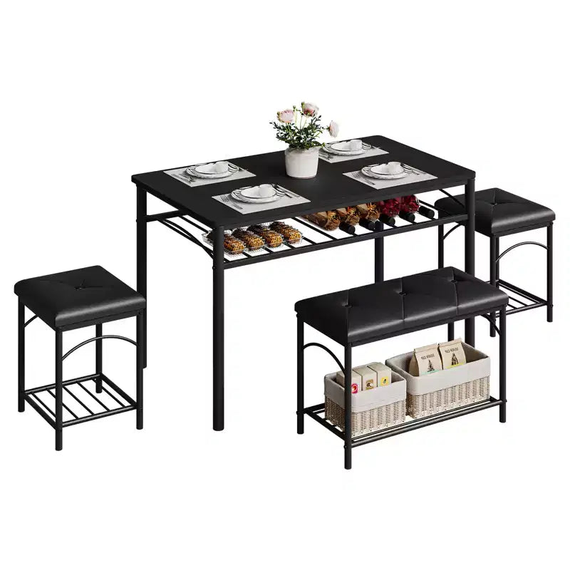 Ensemble table à manger pour 4 personnes, table et chaises de cuisine modernes avec structure en métal et plateau en bois, meubles de salle à manger peu encombrants pour appartements et petits espaces