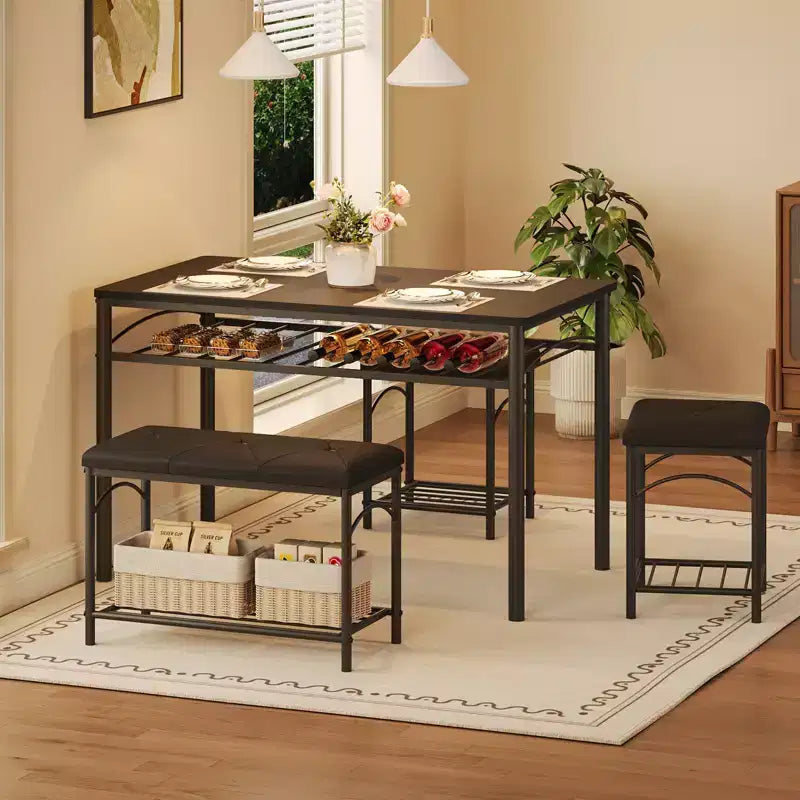 Ensemble table à manger pour 4 personnes, table et chaises de cuisine modernes avec structure en métal et plateau en bois, meubles de salle à manger peu encombrants pour appartements et petits espaces