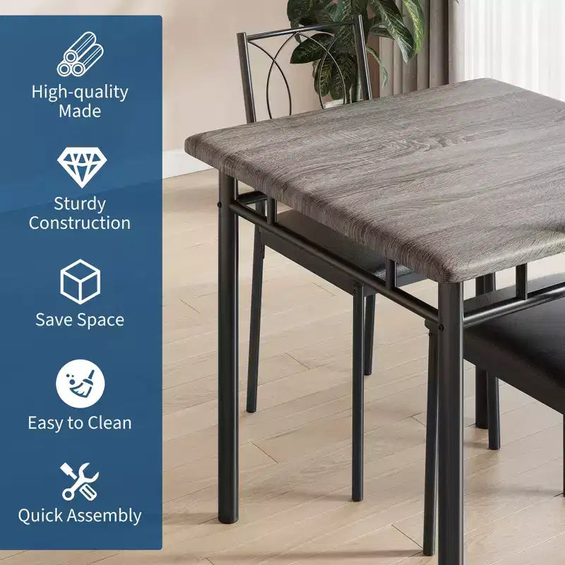 Ensemble table de salle à manger de ferme pour 2 avec 2 chaises rembourrées, table de cuisine en bois peu encombrante pour appartements, mobilier de salle à manger compact