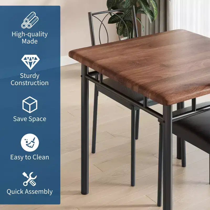 Ensemble table de salle à manger de ferme pour 2 avec 2 chaises rembourrées, table de cuisine en bois peu encombrante pour appartements, mobilier de salle à manger compact