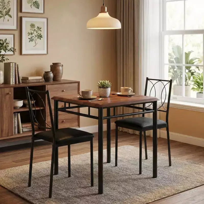 Ensemble table de salle à manger de ferme pour 2 avec 2 chaises rembourrées, table de cuisine en bois peu encombrante pour appartements, mobilier de salle à manger compact