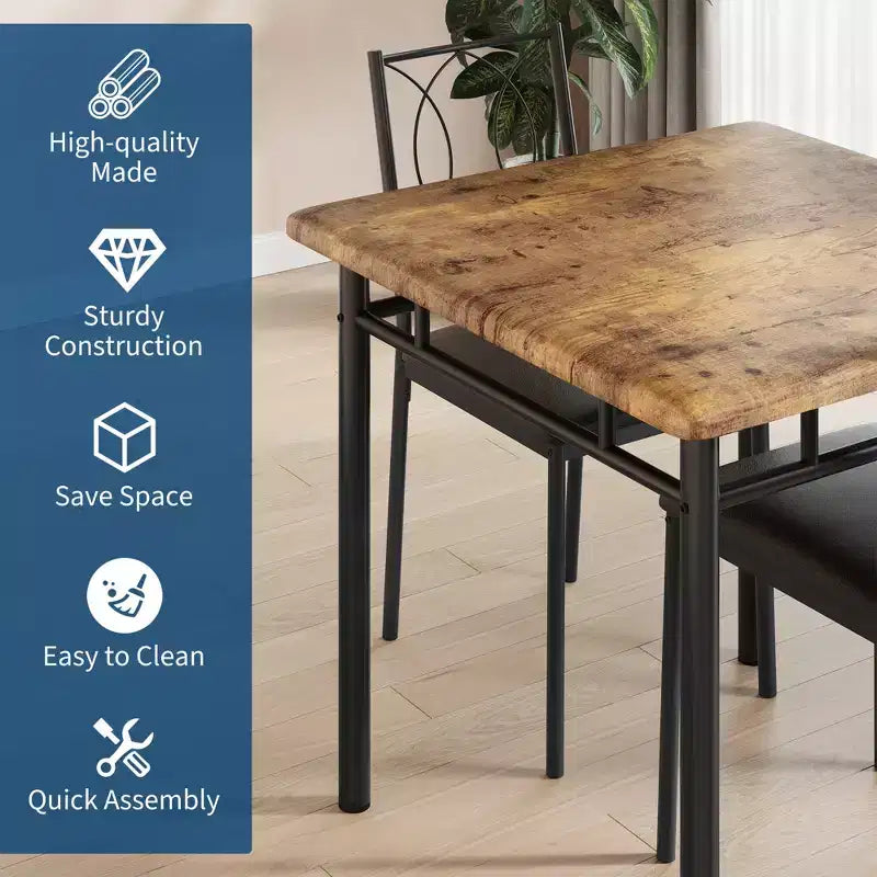 Ensemble table de salle à manger de ferme pour 2 avec 2 chaises rembourrées, table de cuisine en bois peu encombrante pour appartements, mobilier de salle à manger compact